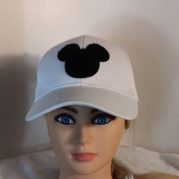 Disney White Cap with Black Mickey Mouse Logo - Picture 1 of 8